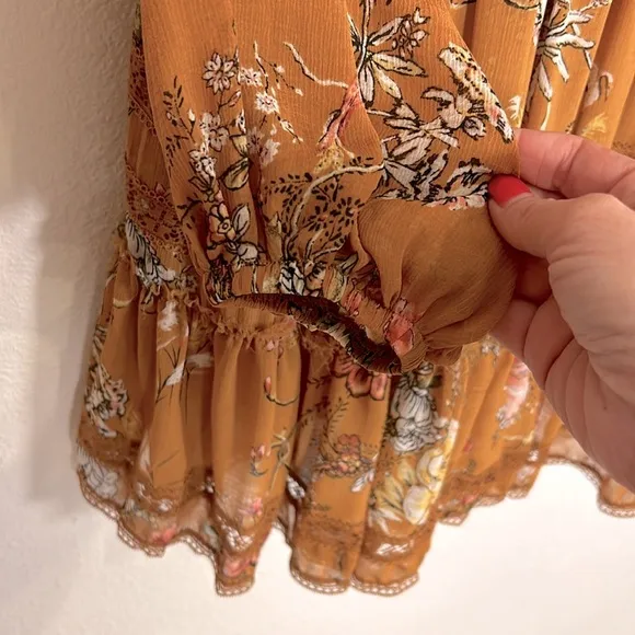 Free People Flowy Boho Chic Floral Print Adjustable Waist Hi-Low Babydoll Dress