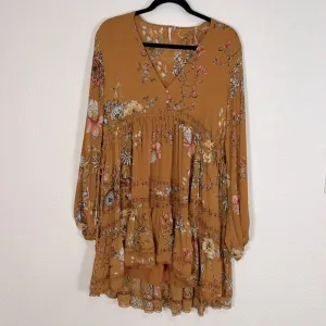 Free People Flowy Boho Chic Floral Print Adjustable Waist Hi-Low Babydoll Dress