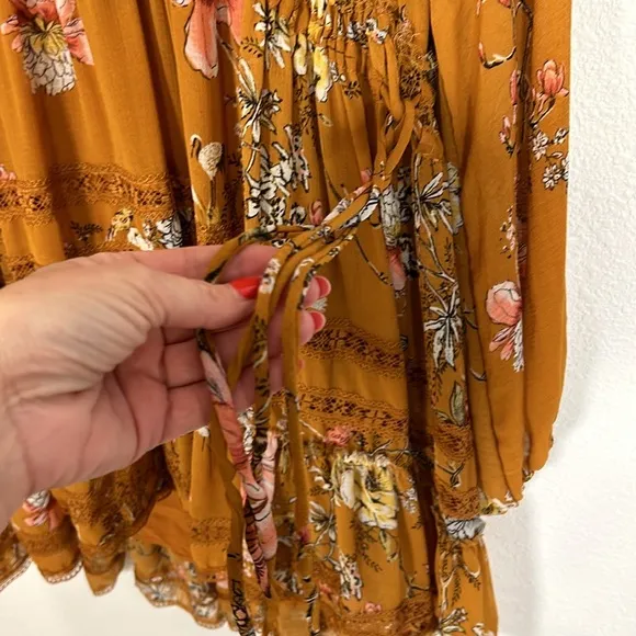 Free People Flowy Boho Chic Floral Print Adjustable Waist Hi-Low Babydoll Dress