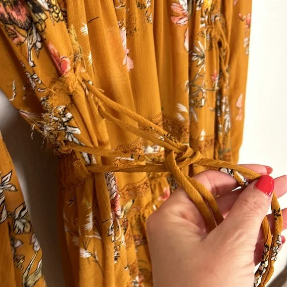 Free People Flowy Boho Chic Floral Print Adjustable Waist Hi-Low Babydoll Dress