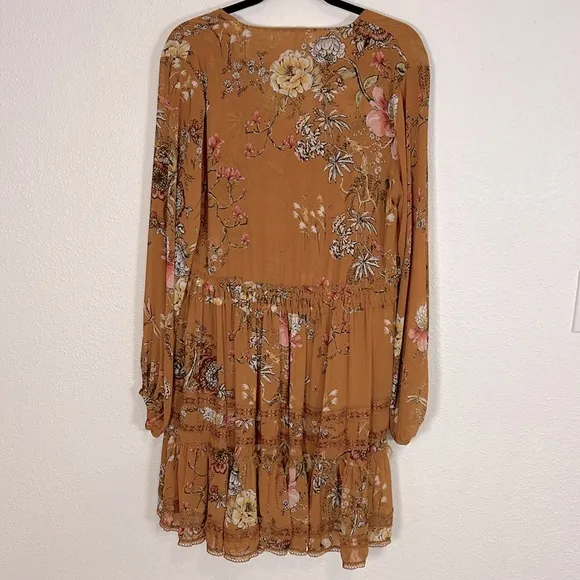 Free People Flowy Boho Chic Floral Print Adjustable Waist Hi-Low Babydoll Dress