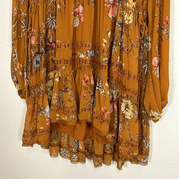 Free People Flowy Boho Chic Floral Print Adjustable Waist Hi-Low Babydoll Dress