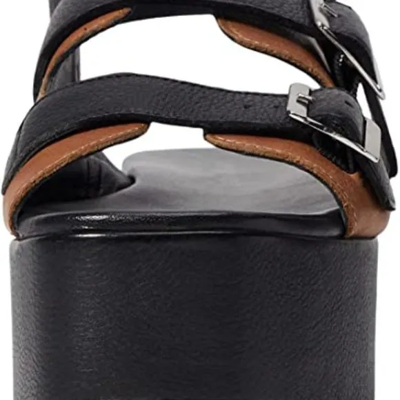 Free People Follow your Own Path Platform Leather Sandals in Black/Tan