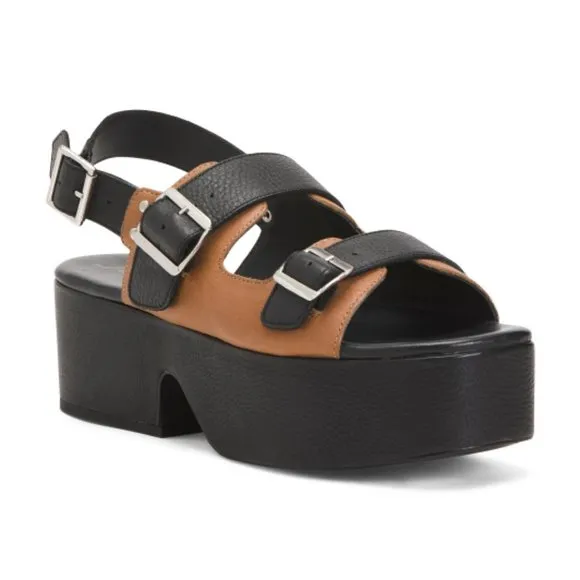 Free People Follow your Own Path Platform Leather Sandals in Black/Tan