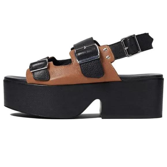 Free People Follow your Own Path Platform Leather Sandals in Black/Tan