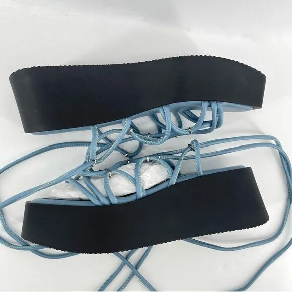 Free People Georgie Blue Wrap Gladiator Platform Open Toe Wedge Sandals Size 9