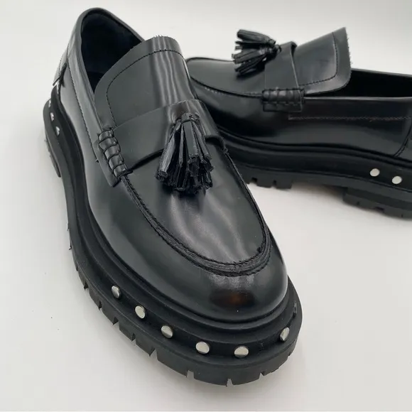 Free People Goth Gothic Chunky Y2K Platform Teagan Tassel Loafers Black Size 8
