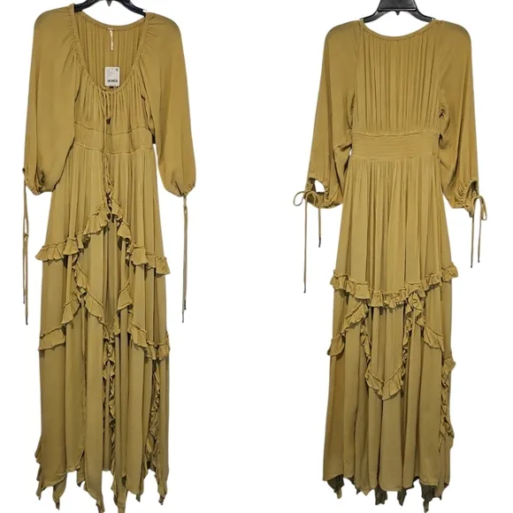 Free People In Your Dreams Boho Ballon Sleeve Square neckline Flowy Maxi Dress
