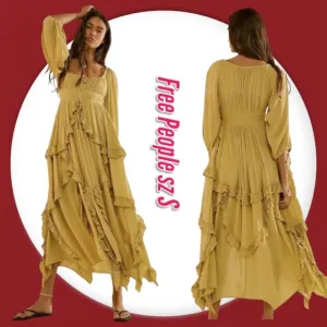 Free People In Your Dreams Boho Ballon Sleeve Square neckline Flowy Maxi Dress