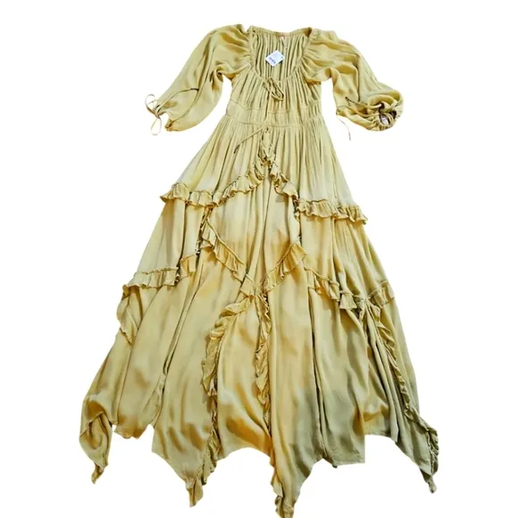 Free People In Your Dreams Boho Ballon Sleeve Square neckline Flowy Maxi Dress