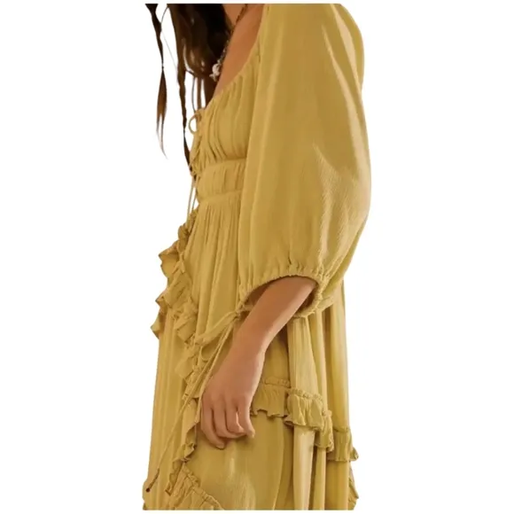 Free People In Your Dreams Boho Ballon Sleeve Square neckline Flowy Maxi Dress