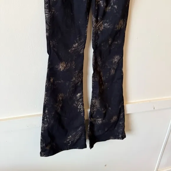 Free People Jayde Printed Flare Jeans High Waist Metallic Black Boho US 26 NWT