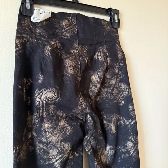 Free People Jayde Printed Flare Jeans High Waist Metallic Black Boho US 26 NWT