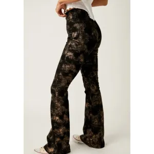 Free People Jayde Printed Flare Jeans High Waist Metallic Black Boho US 26 NWT