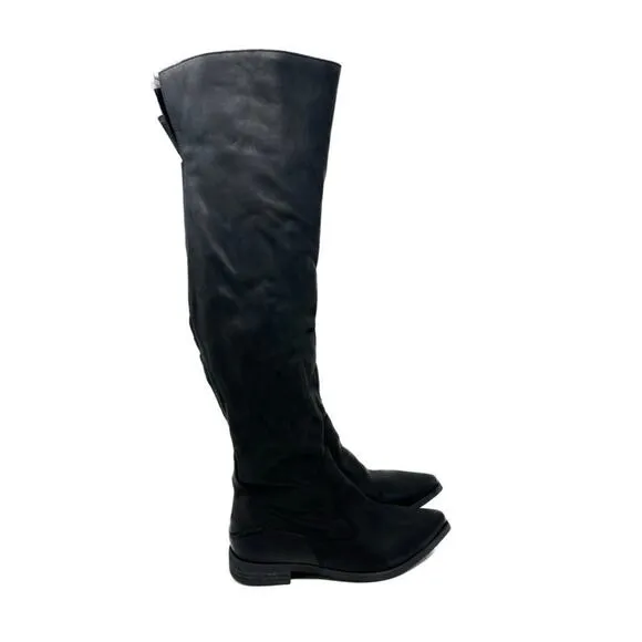 Free People Leather Brenna Black Over The Knee Boots 36