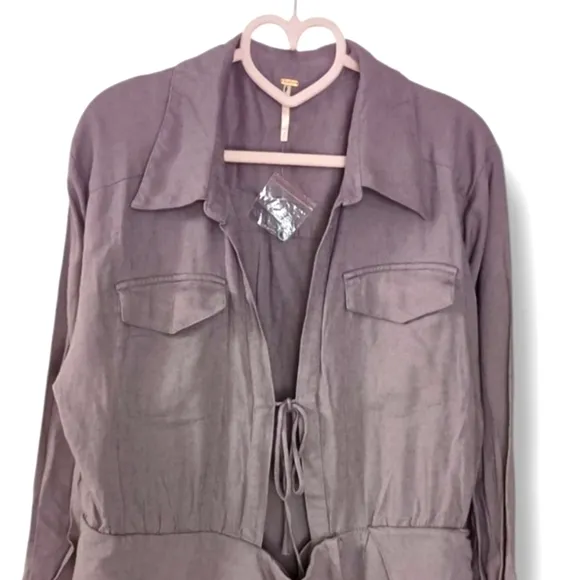 Free People Maxwell Linen Blend Mini Dress in Quail Size Medium NWOT $148