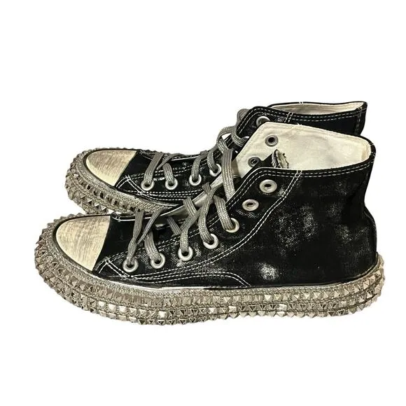 Free People Nan Ku Cruise Studded High Top Sneaker •37/ 6.5• Black Silver Jewel