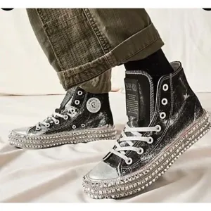 Free People Nan Ku Cruise Studded High Top Sneaker •37/ 6.5• Black Silver Jewel