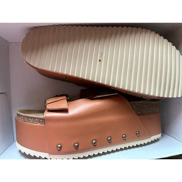 Free People Rule Breaker Platform Sandals in Chestnut Leather 40 NEW