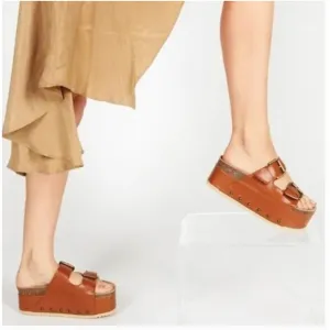 Free People Rule Breaker Platform Sandals in Chestnut Leather 40 NEW