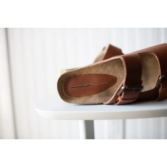 Free People Rule Breaker Platform Sandals in Chestnut Leather 40 NEW