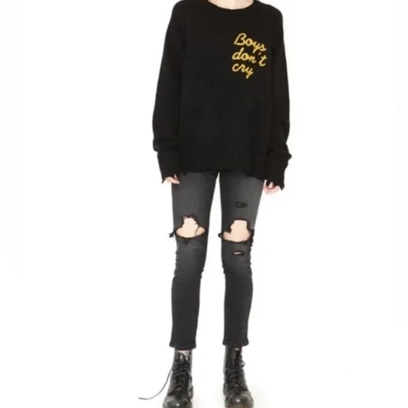 Free People Sandrine Rose Distressed Black Jeans
