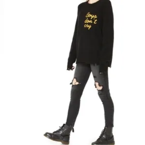Free People Sandrine Rose Distressed Black Jeans
