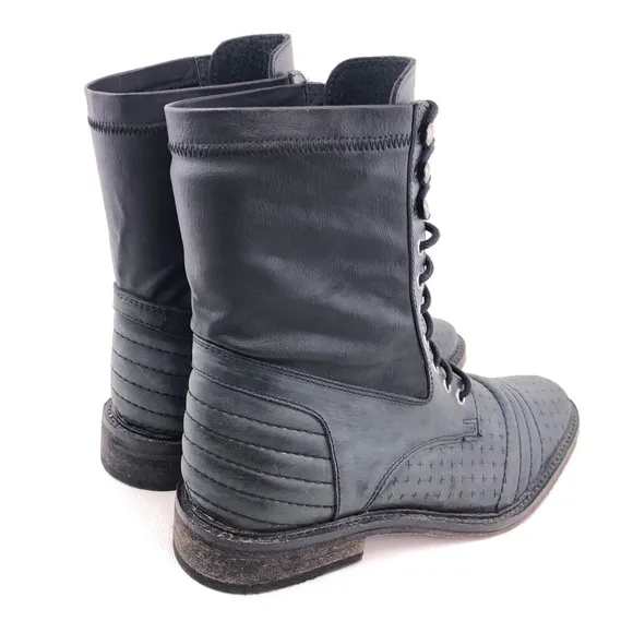 Free People Sounder Black Leather Lace Up Combat Boots EUR 39
