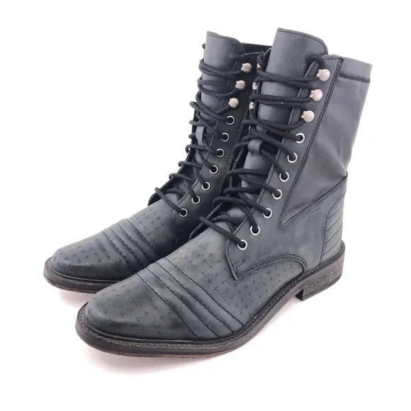 Free People Sounder Black Leather Lace Up Combat Boots EUR 39