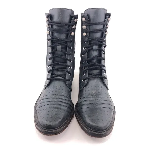 Free People Sounder Black Leather Lace Up Combat Boots EUR 39