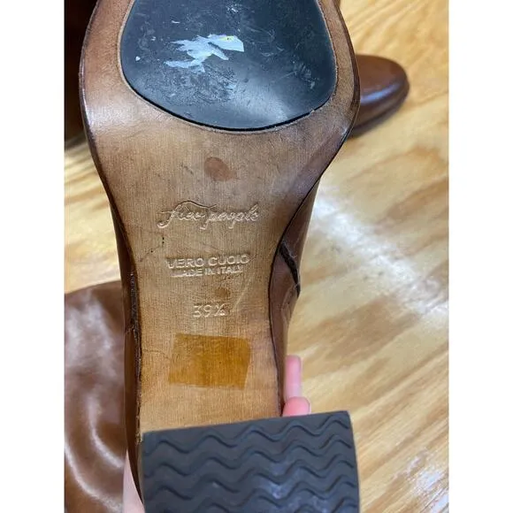 Free People Vero Cuoio Riding Boots Womens 8.5 Brown Leather Block Knee High S27