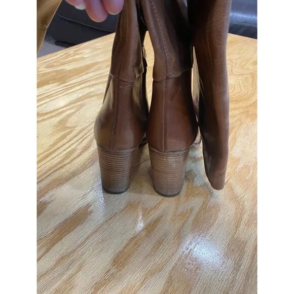 Free People Vero Cuoio Riding Boots Womens 8.5 Brown Leather Block Knee High S27