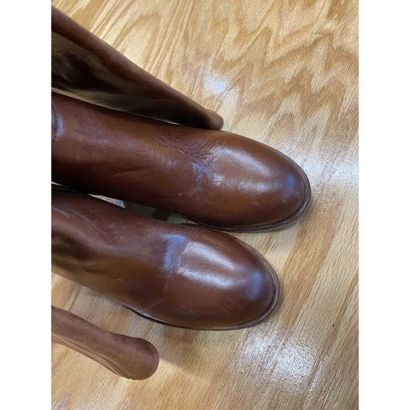 Free People Vero Cuoio Riding Boots Womens 8.5 Brown Leather Block Knee High S27