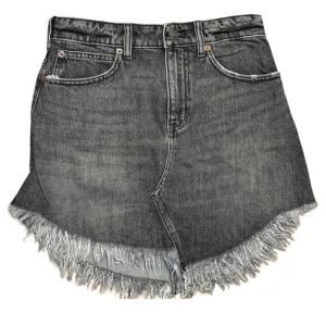 Free People We The Free Bailey Black Acid Wash Denim Mini Skirt Sz 24 Frayed Hem