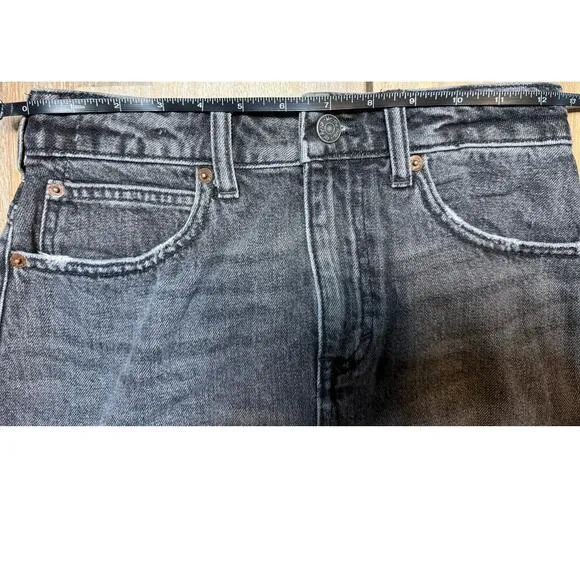 Free People We The Free Bailey Black Acid Wash Denim Mini Skirt Sz 24 Frayed Hem