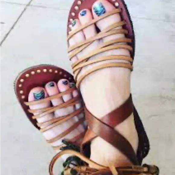 Free People Willow Tassel Wrap Around Gladiator Leather Sandals