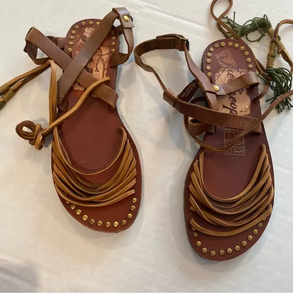 Free People Willow Tassel Wrap Around Gladiator Leather Sandals
