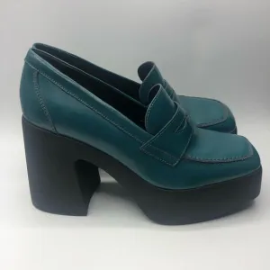 Free People Women's Zoe Slip On  Loafers Platform Heels Jade Size EU 40 / Us 10