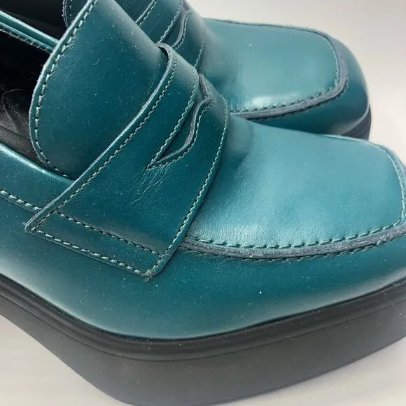 Free People Women's Zoe Slip On  Loafers Platform Heels Jade Size EU 40 / Us 10