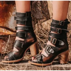 Freebird by Steven Bond leather Gladiator buckle heeled Sandals