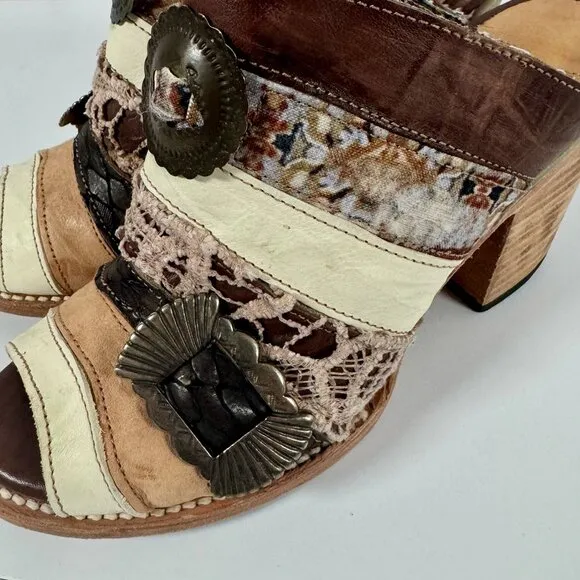 Freebird by Steven FB-BUDHA Heeled Sandals Size 6 Boho Patchwork Western Mule