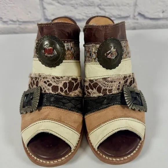 Freebird by Steven FB-BUDHA Heeled Sandals Size 6 Boho Patchwork Western Mule