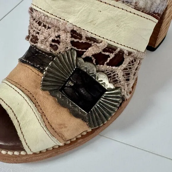 Freebird by Steven FB-BUDHA Heeled Sandals Size 6 Boho Patchwork Western Mule