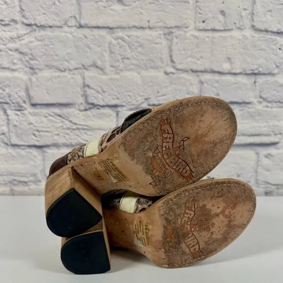 Freebird by Steven FB-BUDHA Heeled Sandals Size 6 Boho Patchwork Western Mule
