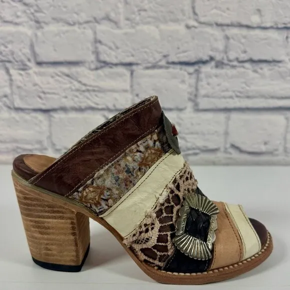 Freebird by Steven FB-BUDHA Heeled Sandals Size 6 Boho Patchwork Western Mule