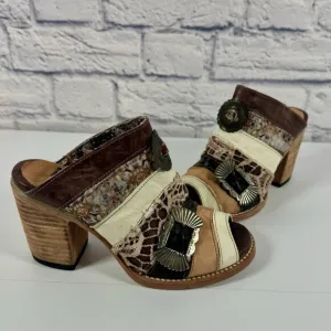 Freebird by Steven FB-BUDHA Heeled Sandals Size 6 Boho Patchwork Western Mule