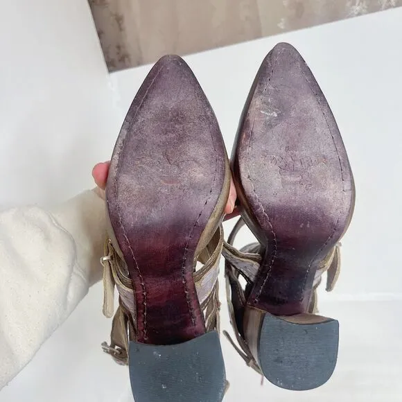 Freebird Jaclynn Strappy Heeled Sandals Heels Distressed Boho Western Size 10