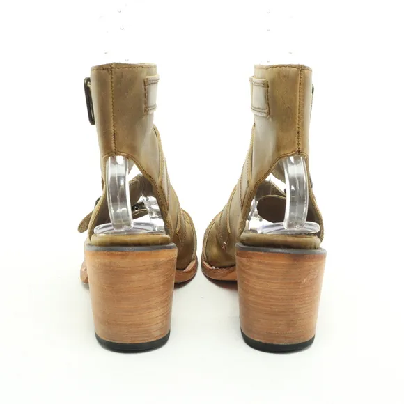 Freebird Quail 4 Buckle Strappy Block Heeled Leather Sandals Women‘s 7 Brown