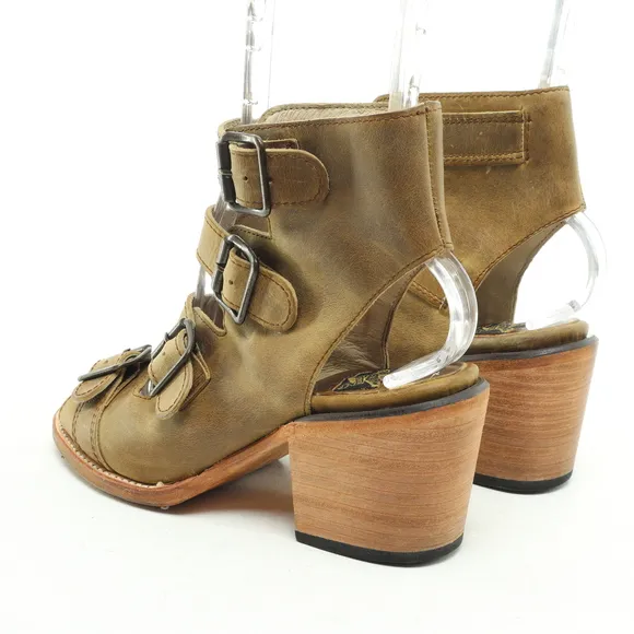 Freebird Quail 4 Buckle Strappy Block Heeled Leather Sandals Women‘s 7 Brown