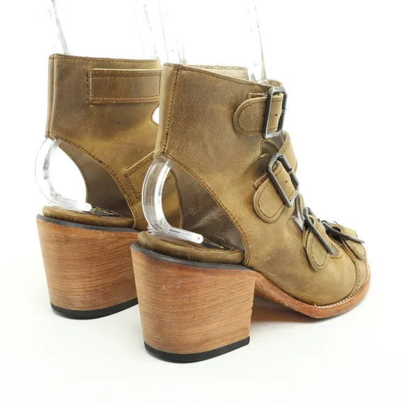 Freebird Quail 4 Buckle Strappy Block Heeled Leather Sandals Women‘s 7 Brown